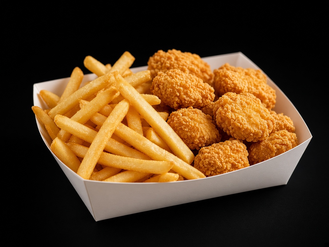 Papas fritas con nuggets
